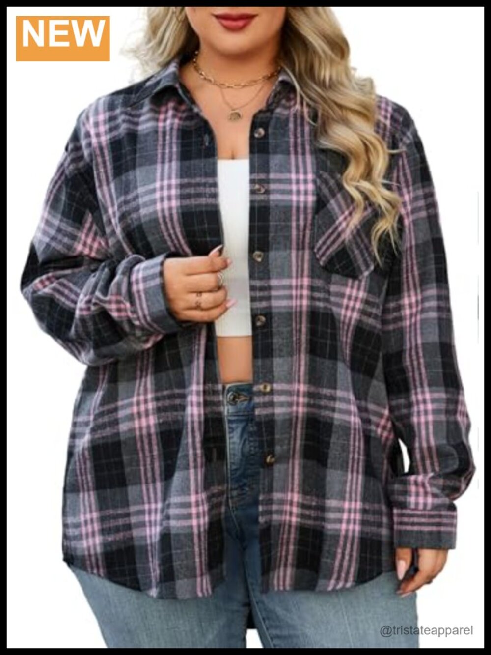 Flannel Plaid Button Down Shirt Long Sleeve Blouse